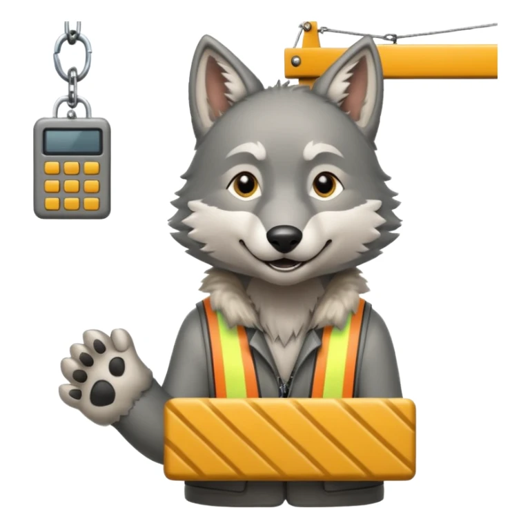  a joyful gray wolf sits on a tower crane and controls it with his paws sticker