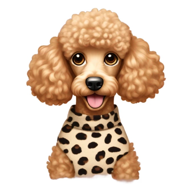 Apricot colored poodle wearing a leopard print sweater sticker