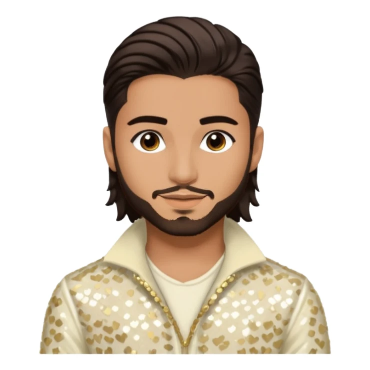 Maluma with dark brown hair, ivory sequin outfit sticker