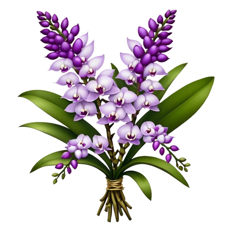 big bouquet white purple Rhynchostylis Orchid, stem, leaf, luxuriant sticker