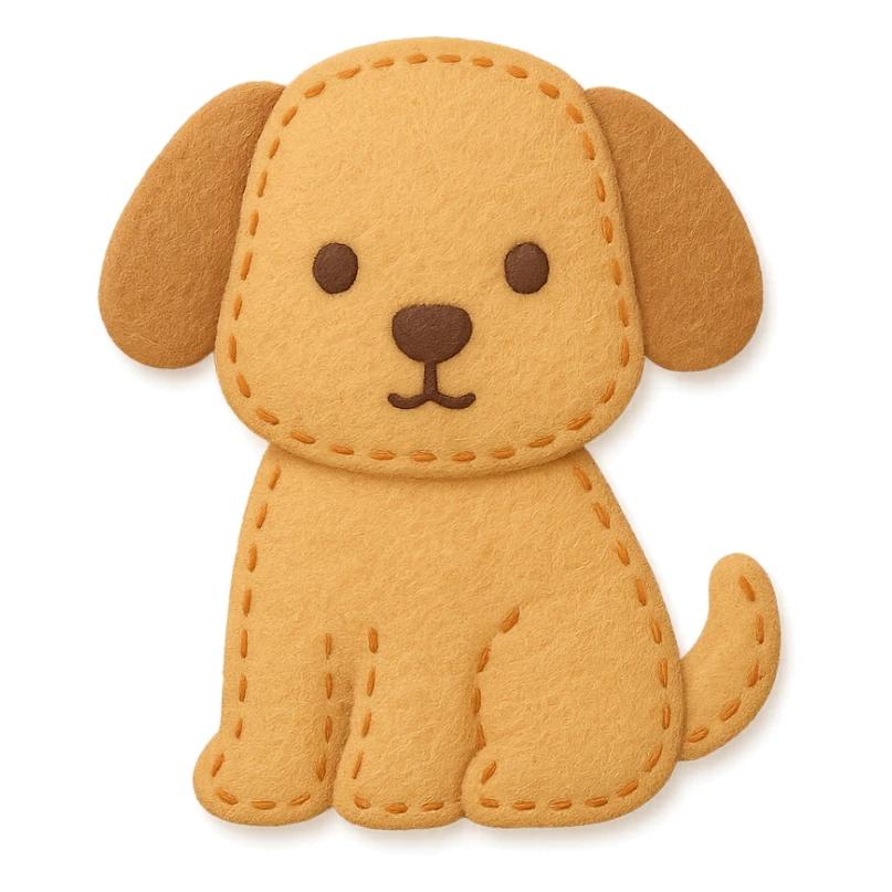 <StylePrompt>
  <Name>Minimal Felt Appliqué Icon</Name>
  <Description>
    A simplified plush icon style with soft felt textures, minimal facial features, and gentle stitching. Focuses on iconic shapes with low visual complexity for maximum clarity at small sizes.
  </Description>
  <VisualProperties>
    <Material>Felt</Material>
    <Texture>Soft, matte surface with faint fiber detail</Texture>
    <Stitching>
      <Type>Thin thread</Type>
      <Color>Muted orange or brown</Color>
      <Pattern>Sparse edge stitching only</Pattern>
    </Stitching>
    <Padding>Low to moderate—slightly puffy but not high-relief</Padding>
    <Edges>Smooth, rounded</Edges>
    <ColorPalette>
      <Primary>Warm yellows, oranges, and browns</Primary>
      <Accent>Minimal dark brown for eyes and nose</Accent>
      <Background>Plain or soft gradient, off-white preferred</Background>
    </ColorPalette>
  </VisualProperties>
  <FacialFeatures>
    <Eyes>Small circles, dark brown</Eyes>
    <Nose>Simple dot or triangle</Nose>
    <Mouth>Omit or use curved line only</Mouth>
    <DetailLevel>Low</DetailLevel>
  </FacialFeatures>
  <Rendering>
    <Lighting>Flat and soft, minimal shadows</Lighting>
    <Perspective>Side or front profile, no complex angles</Perspective>
  </Rendering>
  <Applicability>
    <SubjectType>Animals, objects, icons</SubjectType>
    <OutputFormat>Flat icon or patch-style asset</OutputFormat>
  </Applicability>
</StylePrompt>


{subject} = dog sticker