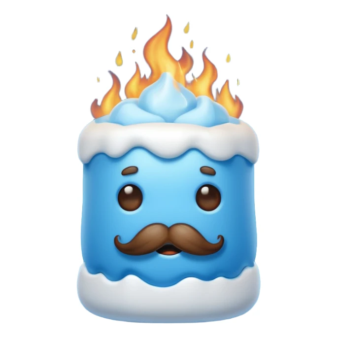 blue marshmallow on fire with mustache, just marshmallow sticker