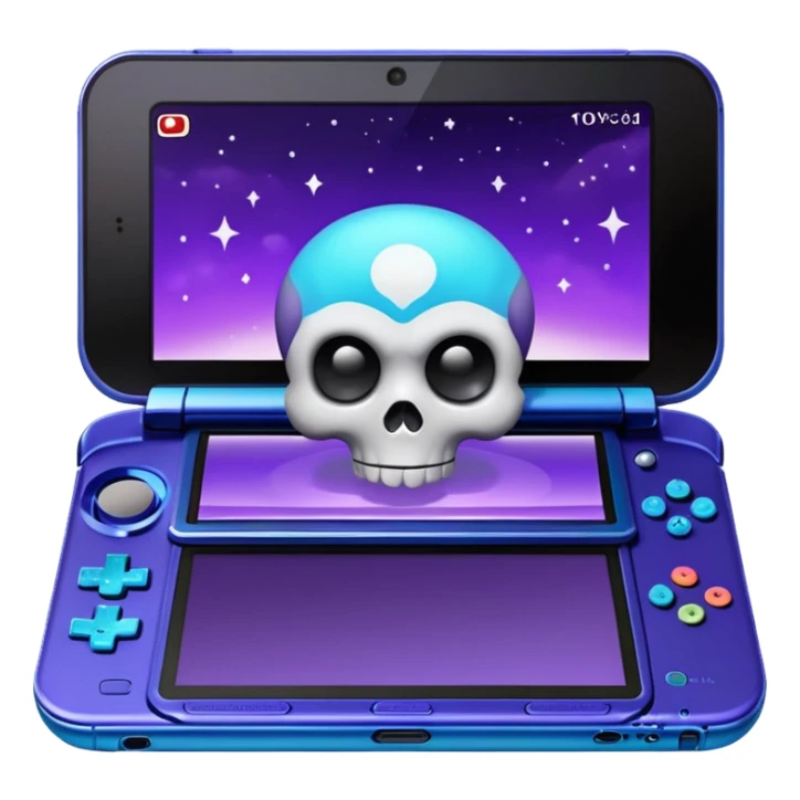 Nintendo 3DS XL Galaxy edition with a duskull in the lower screen sticker