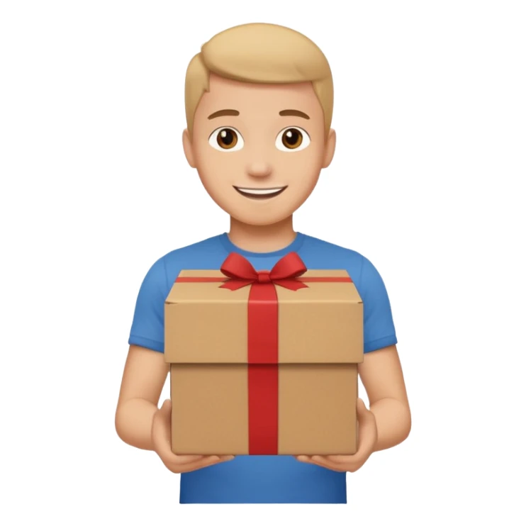 The smiling young man handed over his box. sticker