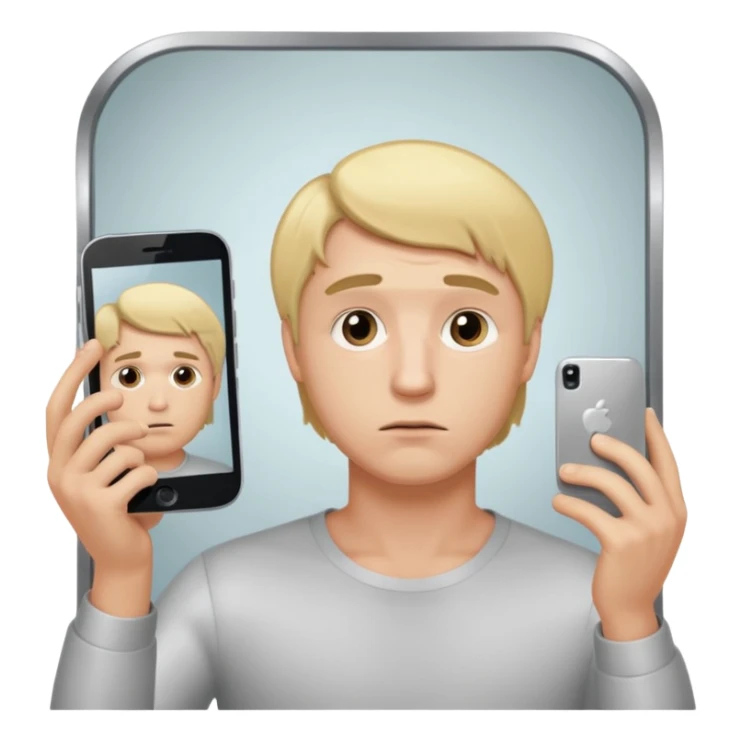 mirror selfie with smartphone sad men blond hairs, dick figure sticker