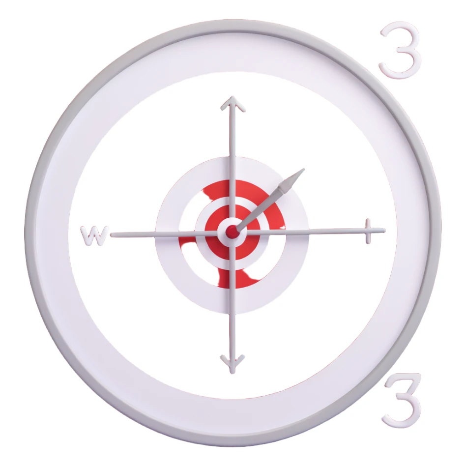 monthly calendar with red and white grid featuring a large 3D red and white bullseye target symbol in the center sticker