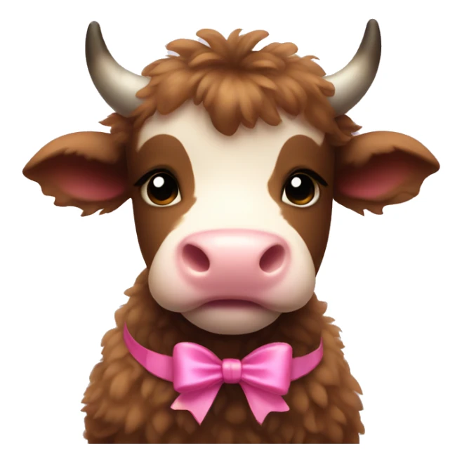 brown fluffy baby  cow with a small pink bow sticker
