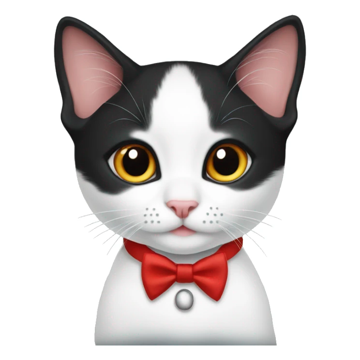 Tuxedo kitten with a red collar sticker