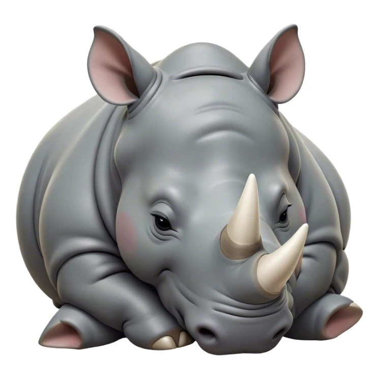 Meme-Worthy Cute Sleeping Rhinoceros Portrait Emoji, Head resting peacefully with a contented smile, showcasing a massive, robust build and a luxuriously soft slate-gray hide, accented by a gentle white horn, eyes shut in a serene, restful nap, Simplified yet hilariously adorable features, highly detailed, glowing with a soft, drowsy light, high shine, relaxed and utterly lovable, stylized with an air of playful laziness, bright and heartwarming, soft glowing outline, capturing the essence of a comically sleepy rhinoceros, so meme-worthy it feels like it could instantly become the next viral sensation of adorable slumber! sticker