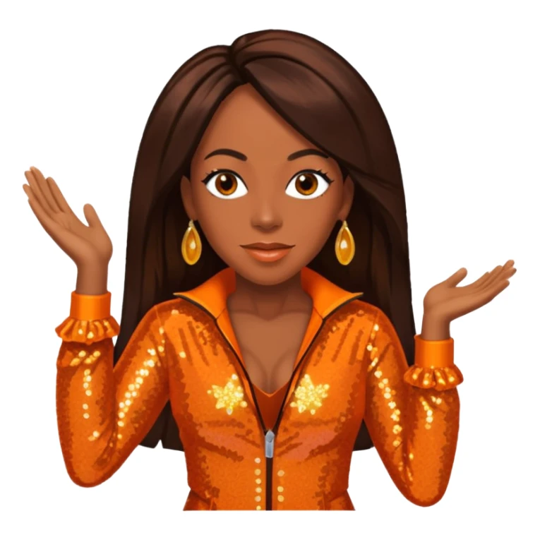 Tichina Arnold with long dark brown hair, orange sequin outfit sticker