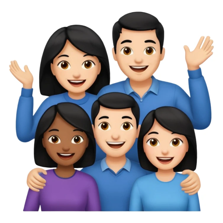 team with 4 people. 2 men and 2 women with black hair sticker