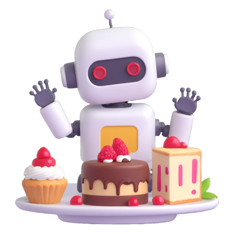 The cute robot and dessert, 3d emoji sticker