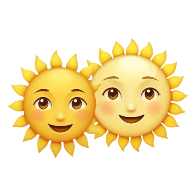 a really bright  big sun and a small moon who shines because of it. the sun is bigger and the tiny \moon bright too beside it smiling looking at each other sticker