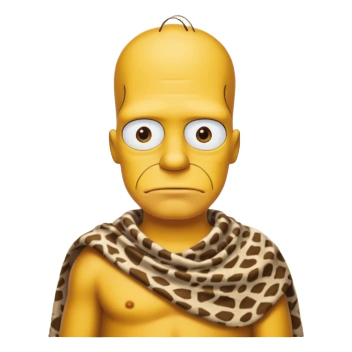 a simpson guy wearing ancient animal skin cloth, half body, icon, yellow skin sticker