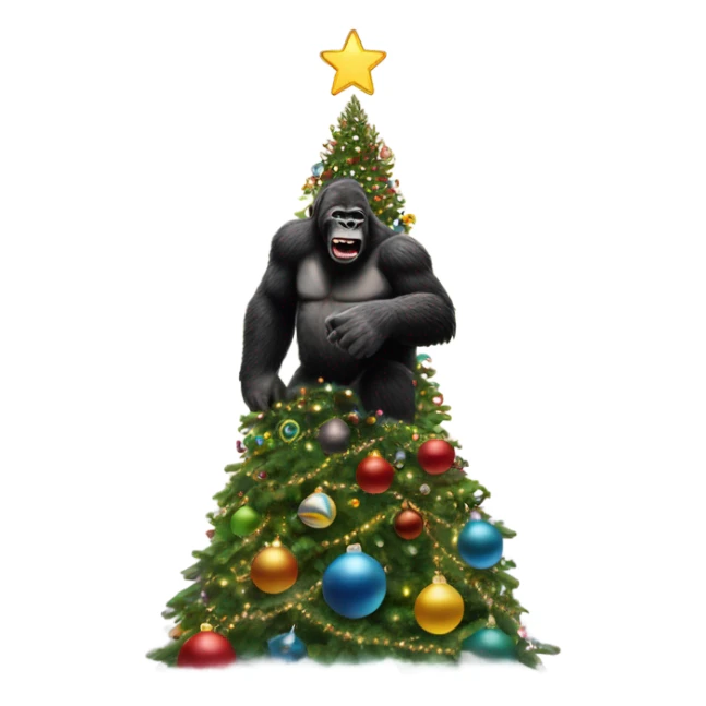 Christmas tree with King Kong climbing it like the skyscraper sticker