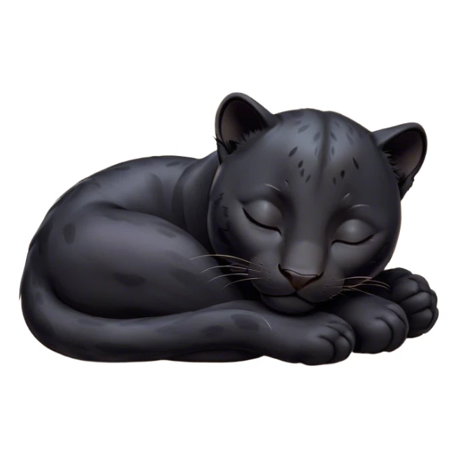 Meme-Worthy cute Sleeping black Panther Portrait Emoji, Head resting peacefully with a contented smile, showcasing a luxuriously sleek form and eyes gently closed in serene slumber, Simplified yet comically adorable features, highly detailed, glowing with a soft, drowsy dark light, high shine, relaxed and utterly lovable, stylized with an air of playful laziness, bright and heartwarming, soft glowing outline, capturing the essence of a sleeping black Panther that feels destined to become the next viral icon of adorable rest! sticker