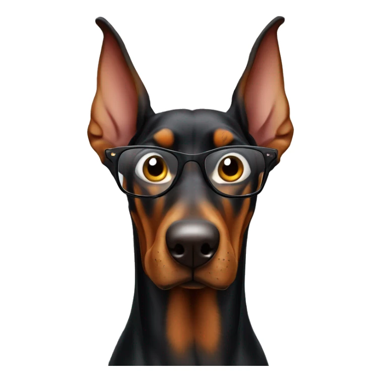 a very crazy and cheerful doberman with glasses winks with one eye sticker