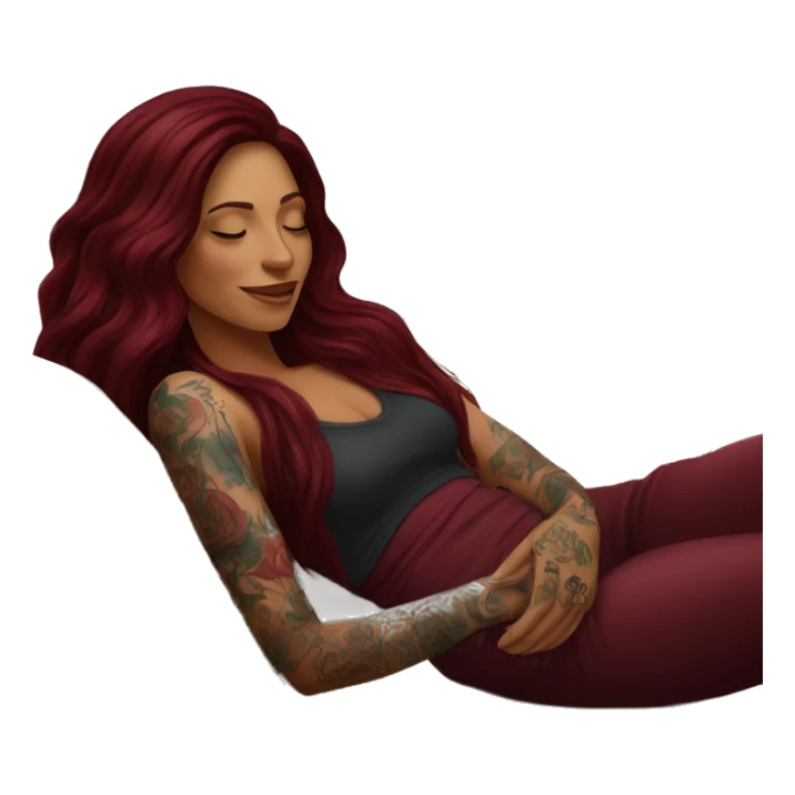 Beautiful tattooed burgundy long haired woman napping on sofa sticker