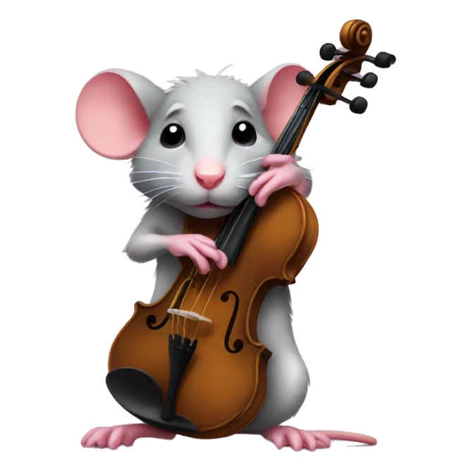 a sad rat with a pink bow on his head, playing violin sticker