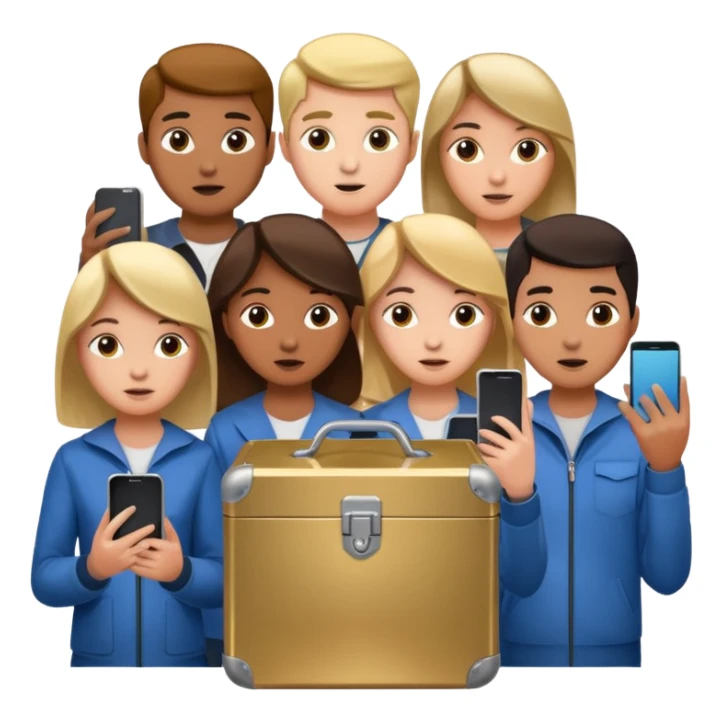 Students handing over their phones to a box sticker