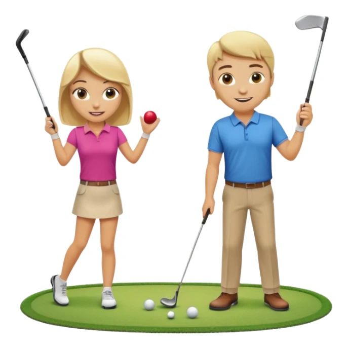 blonder girl brunette guy playing golf sticker