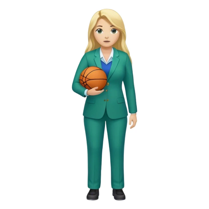 Full Body white plus size female basketball head coach using a clipboard with long blonde hair in a blue and green suit sticker