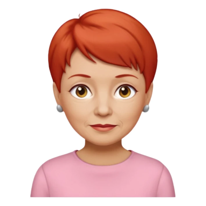 accountant older with red short hair without glasses, modern clothes, girly sticker