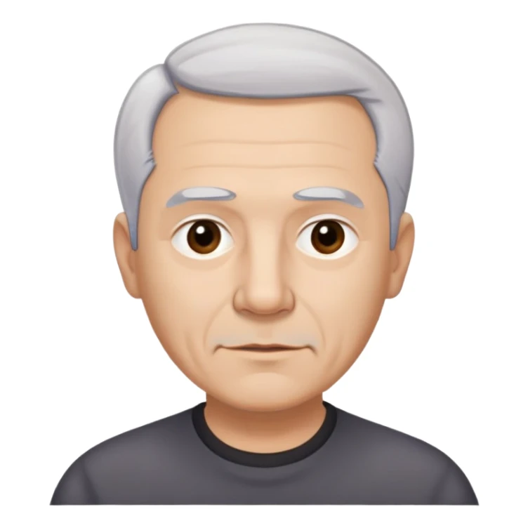 Front-facing portrait of René Monclova. Older Hispanic man with light complexion, round face, and wide jawline. Short gray-white hair with receding hairline. Expressive dark eyes, prominent eyebrows. Professional appearance. Wearing a dark shirt. sticker