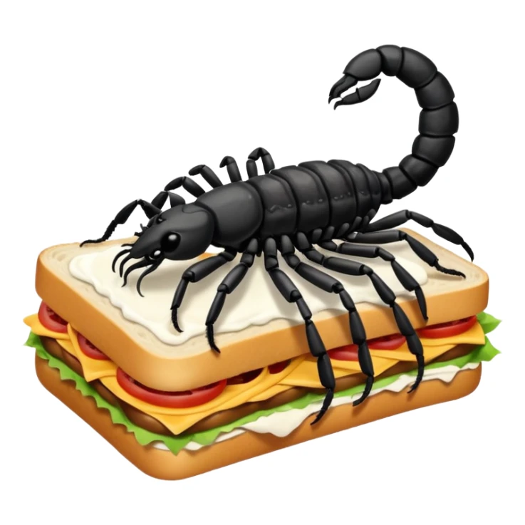 MAKE A SCORPION ON TOP OF A EHITE FLUFFY CLOUD THAT IS HOLDING A SANDWICH IN ITS CLAW AND LOOKING LIKE ITS EATING IT AND ITS NOT ON TOP OF THE SANDWICH ITS HOLDING IT AND NO SANDWICH UNDER ITS FEET sticker