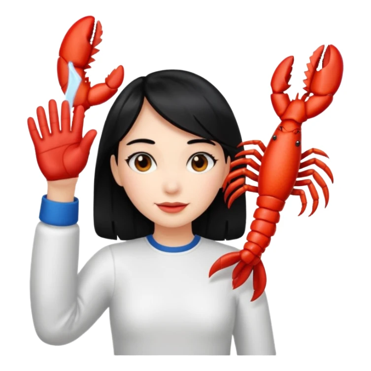 a lobster claw high five a girl with black hair emoji sticker