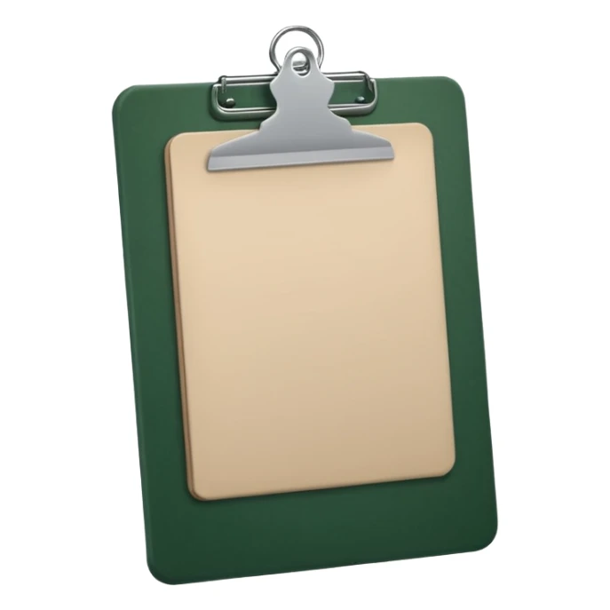 minimalistic dark green clipboard with light beige paper, no text, Apple emoji style sticker