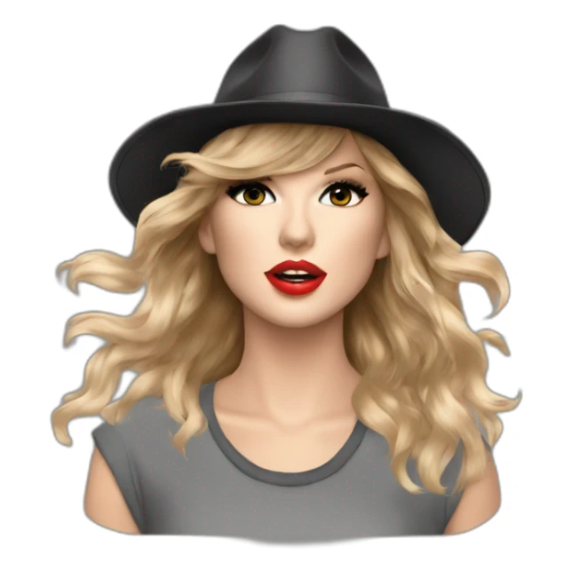 Taylor swift singing 22 with her 22 hat and shirt and smokey eyes sticker
