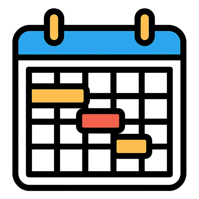 Gantt chart icon with calendar grid, simple and clean, color outline sticker