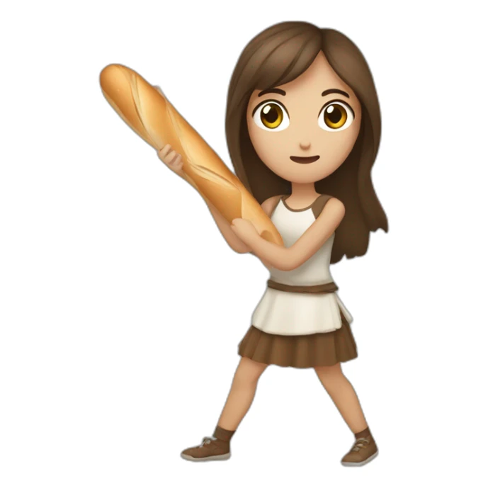 Long Brown hair girl fighting with baguette sticker