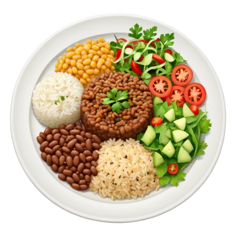 Food plate with rice, beans, minced meat and salad sticker
