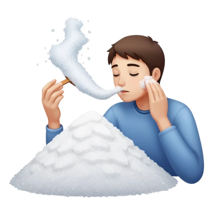 person sniffing a pile of salt sticker