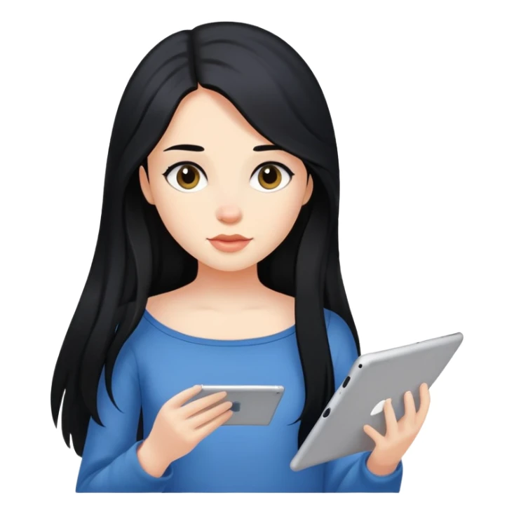 Girl with black long hair using the Ipad sticker