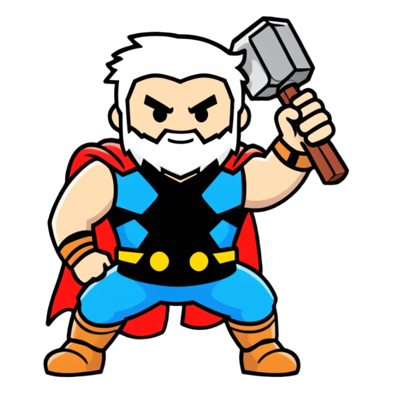 happy thor with lightning and hammer for kids sticker