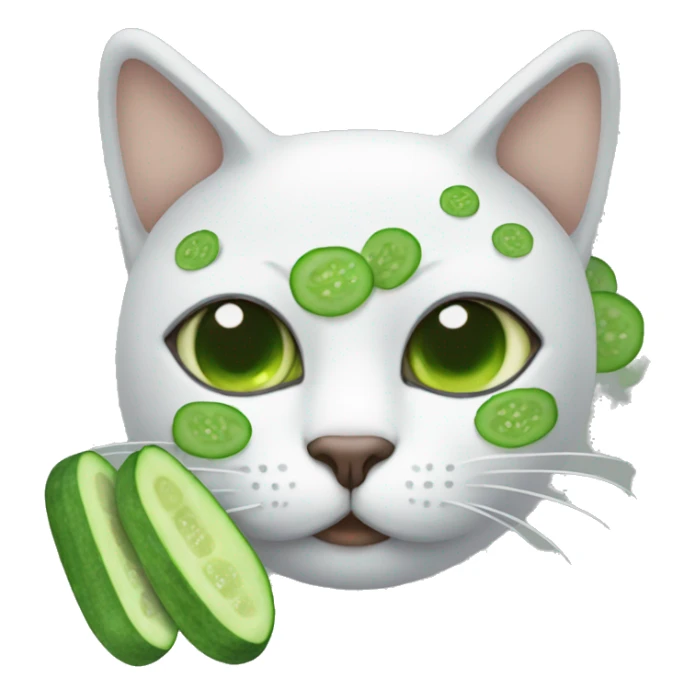 Cat wearing face mask with cucumbers on eyes sticker