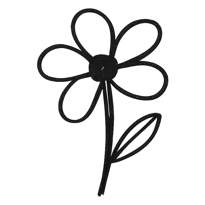 minimalist hand drawn black outline of a flower on white clean background sticker