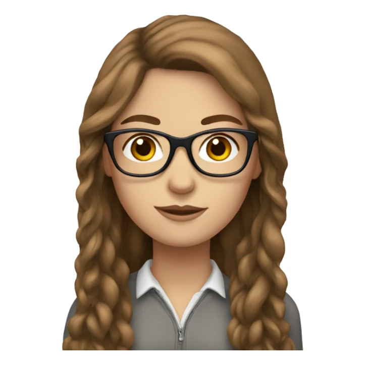 white girl with brown long hair and a glasses sticker