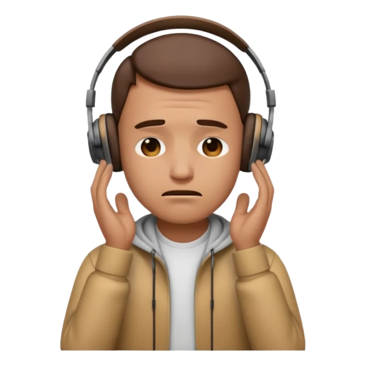Male emoji with head phone holding both hands listening looks like sad looking down crying  sticker