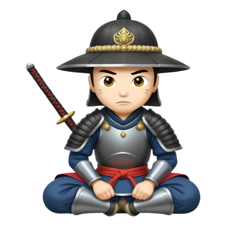 asian white skin Samurais in Hat, Samurai kneeling  sticker