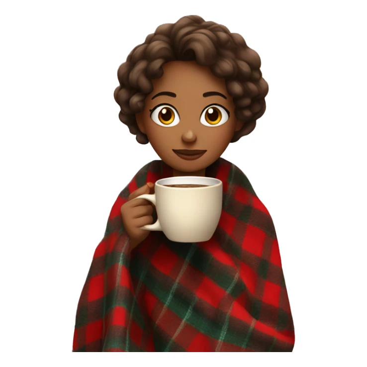 Beautiful girl wrapped in cozy plaid blanket drinking coffee sticker