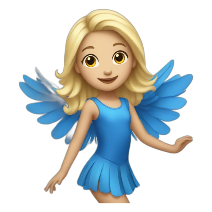 little blonde girl dancing in a blue bird costume sticker