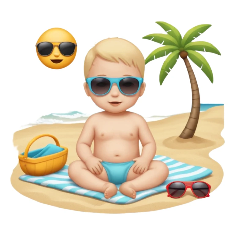 Tiny baby newborn cute relaxing on the beach with sunglasses  sticker
