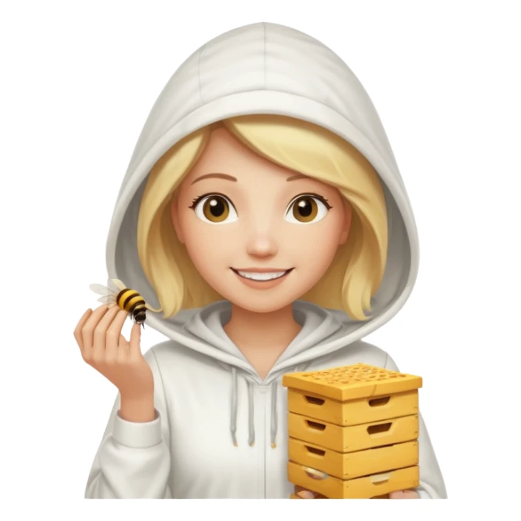 female bee keepers with blonde hair, white outfit, white hood,  sticker