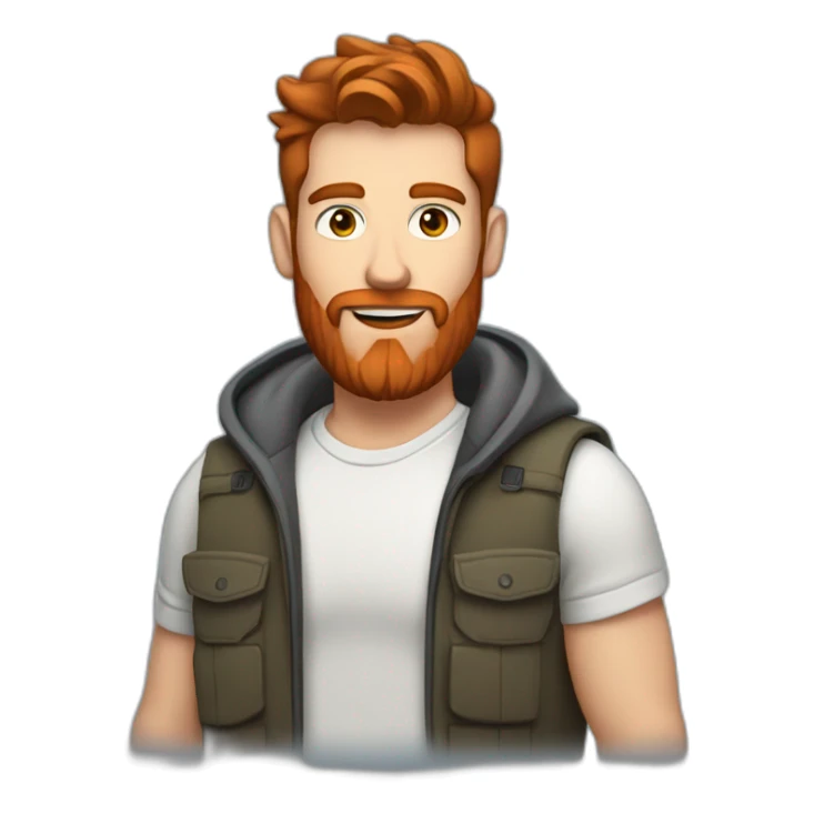 one men with brown hair and a red beard and airpods and a mac sticker
