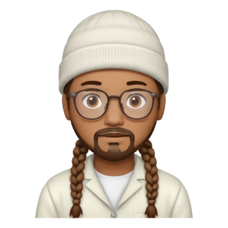 man with braids glasses beanie and goatee white clothes sticker