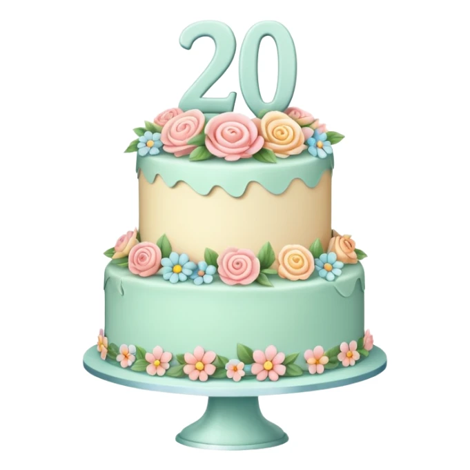 make a floral pastel cake that is aesthetic or vintage with the number 2 and 0 on it sticker
